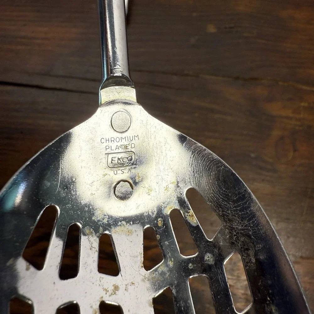 VNTG Ekco Flint Utensils Black Riveted Handles Stainless Steel Spoon Fork USA‎